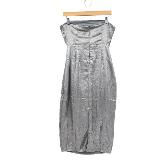 Lulu’s NWT Ideal Essence Shiny Silver Metallic Strapless Elegant Midi Dress - Picture 12 of 16